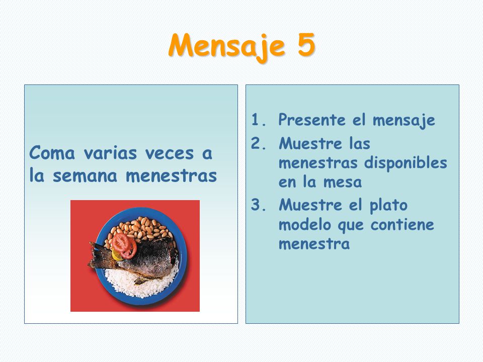 Mensaje 5 Coma varias veces a la semana menestras Presente el mensaje