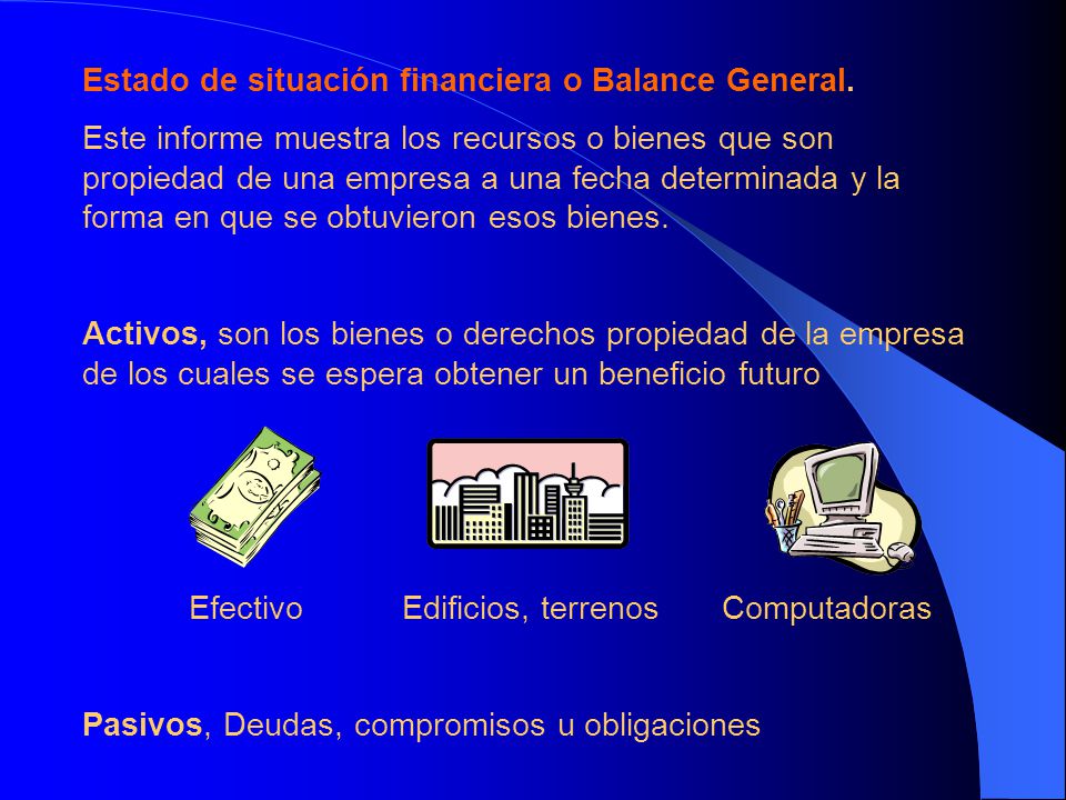 Estado de situación financiera o Balance General.