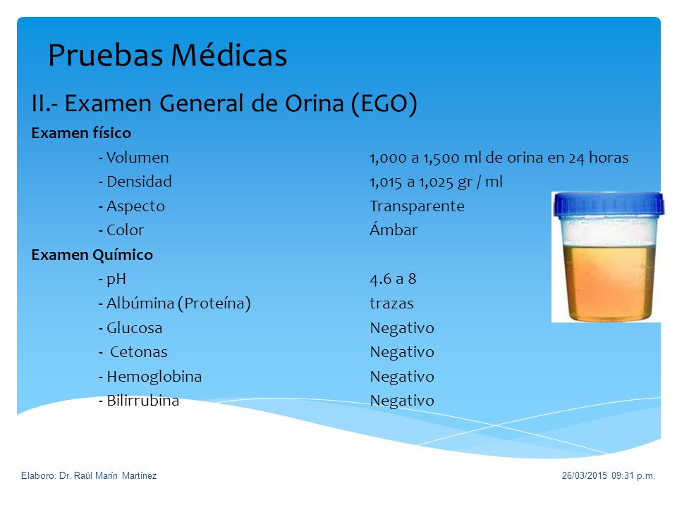 Pruebas Médicas II.- Examen General de Orina (EGO) Examen físico