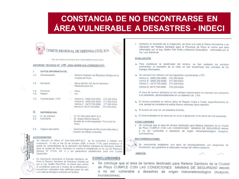 CONSTANCIA DE NO ENCONTRARSE EN ÁREA VULNERABLE A DESASTRES - INDECI