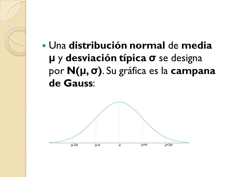 Una distribución normal de media μ y desviación típica σ se designa por N(μ, σ).