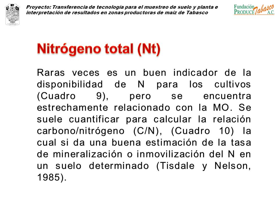 Proyecto: Transferencia de tecnología para el muestreo de suelo y planta e interpretación de resultados en zonas productoras de maíz de Tabasco