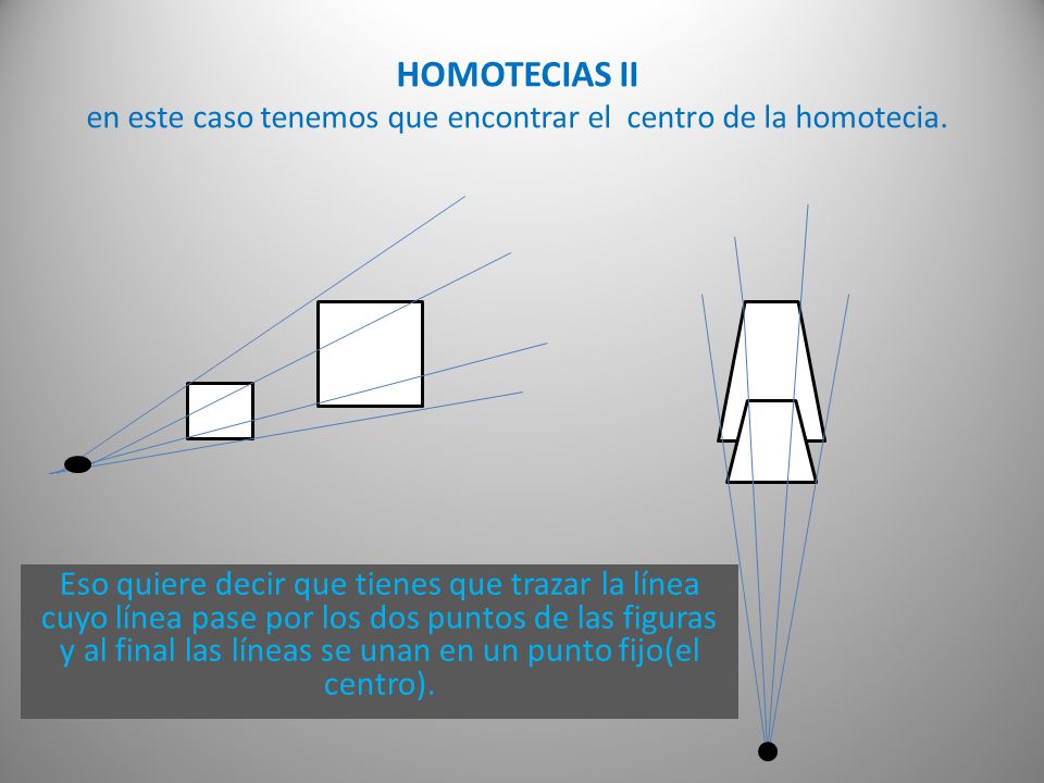 HOMOTECIAS II en este caso tenemos que encontrar el centro de la homotecia.