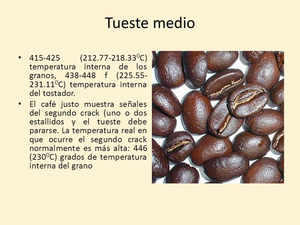 Tueste medio ( C) temperatura interna de los granos, f ( C) temperatura interna del tostador.
