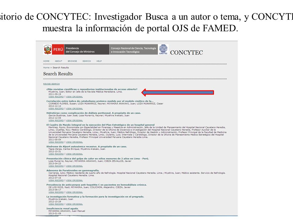 muestra la información de portal OJS de FAMED.