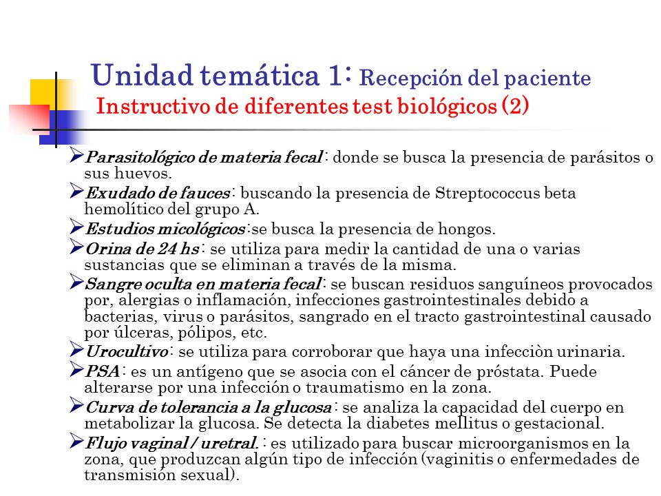 Unidad temática 1: Recepción del paciente Instructivo de diferentes test biológicos (2)