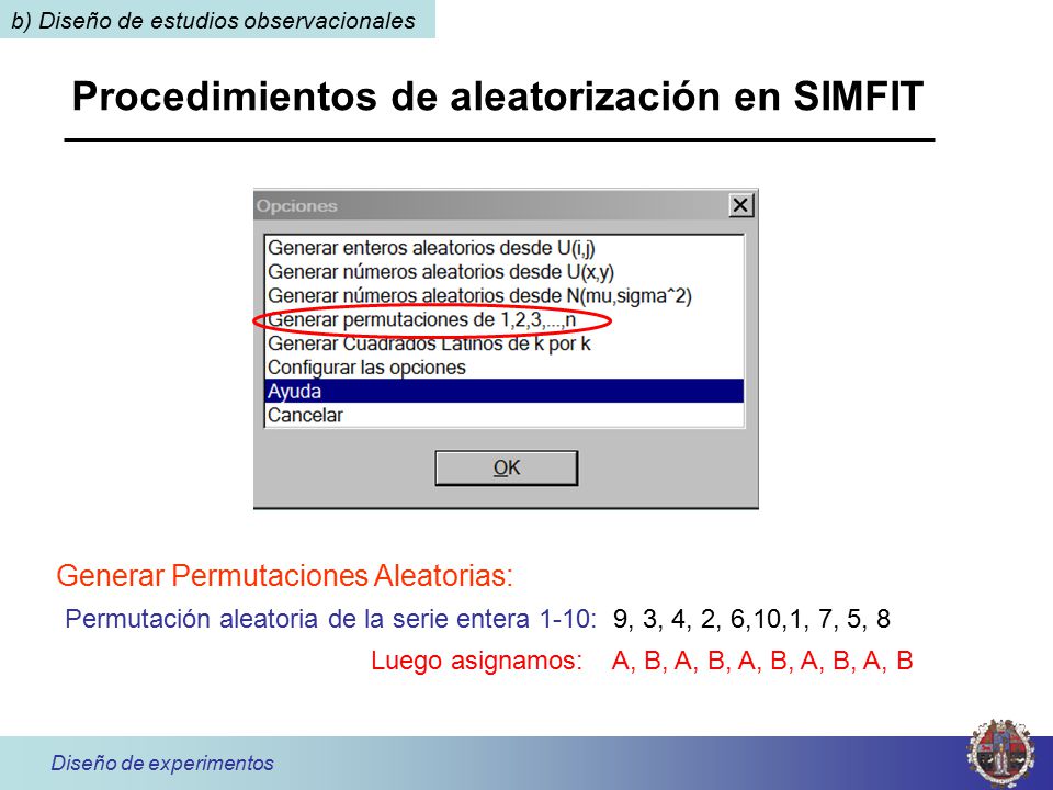 Procedimientos de aleatorización en SIMFIT