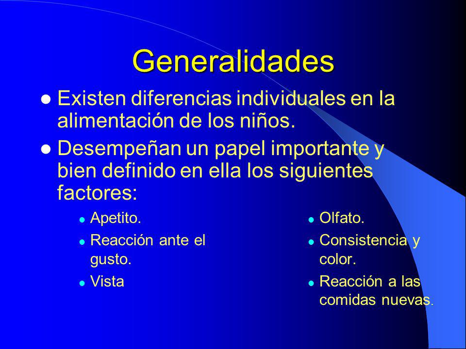 Generalidades Existen diferencias individuales en la alimentación de los niños.