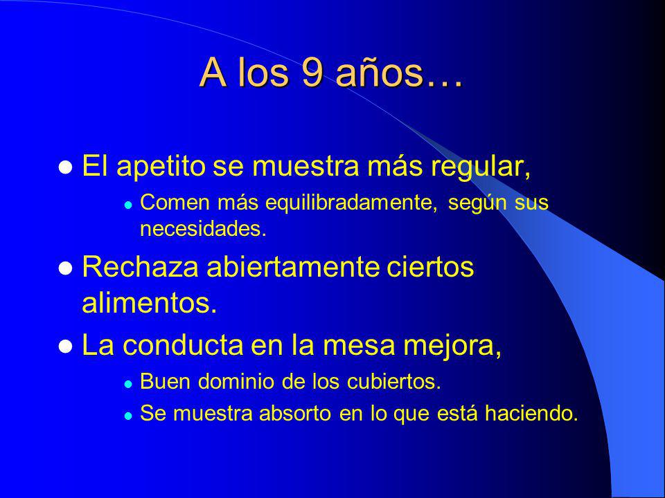 A los 9 años… El apetito se muestra más regular,