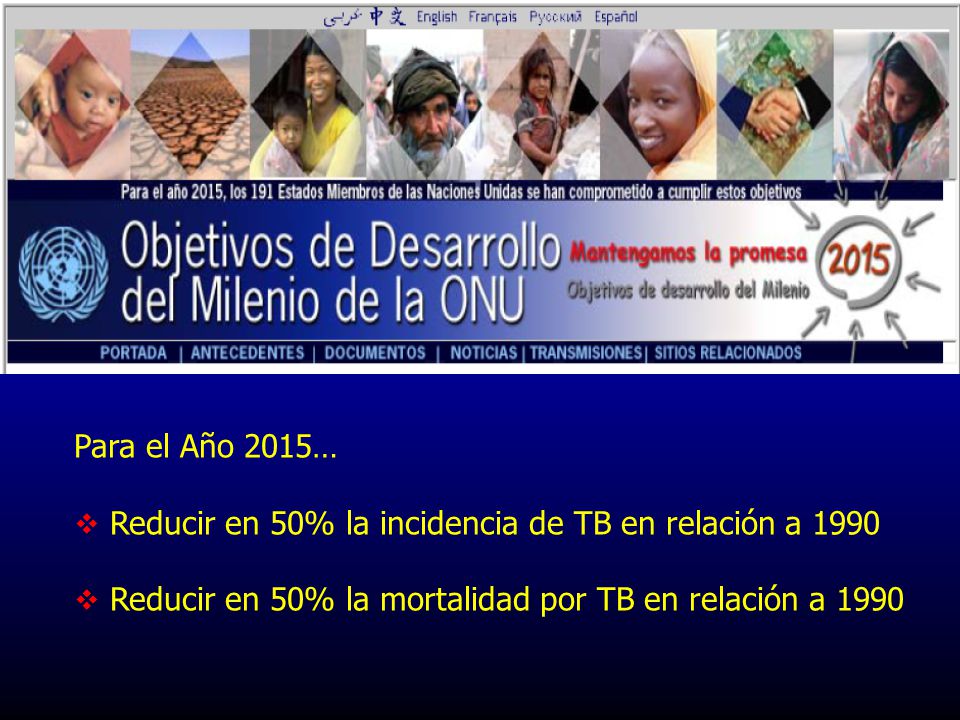 Para el Año 2015… Reducir en 50% la incidencia de TB en relación a 1990.