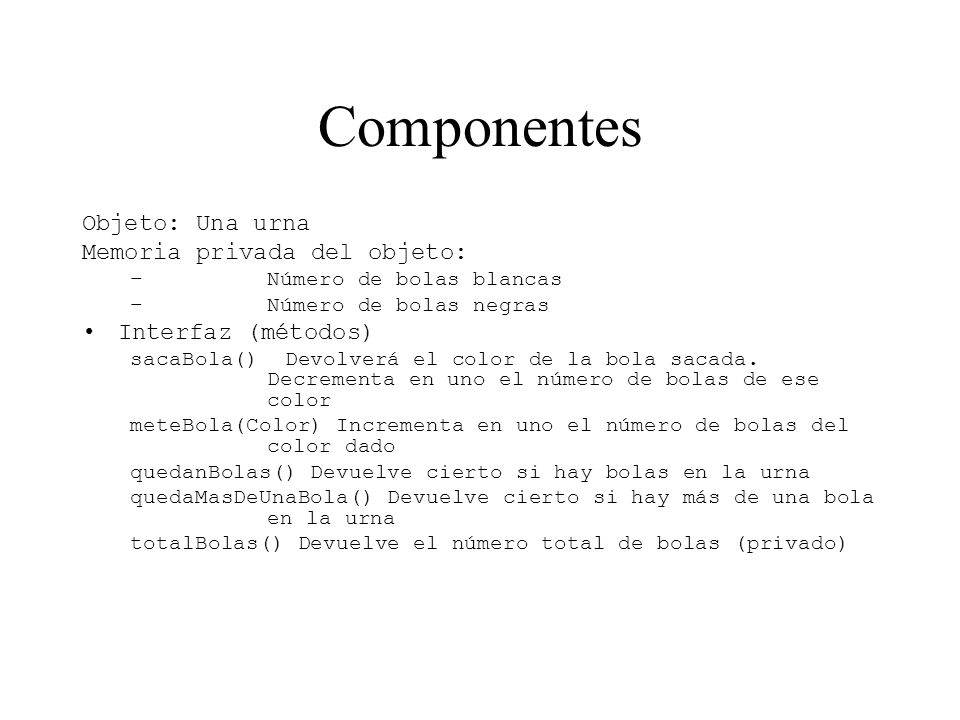 Componentes Objeto: Una urna Memoria privada del objeto: