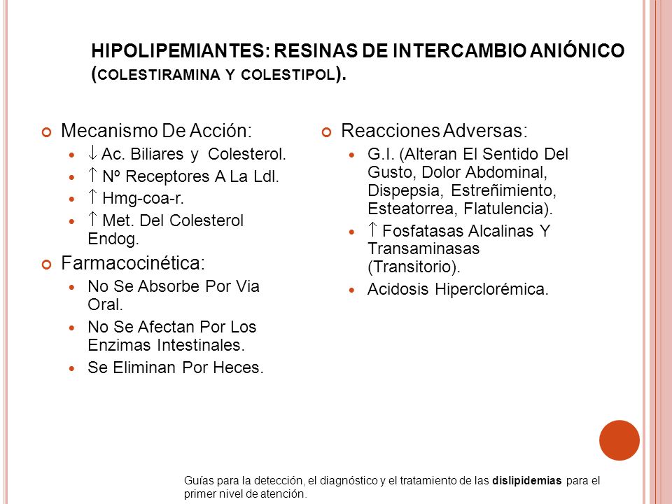 HIPOLIPEMIANTES: RESINAS DE INTERCAMBIO ANIÓNICO (colestiramina y colestipol).