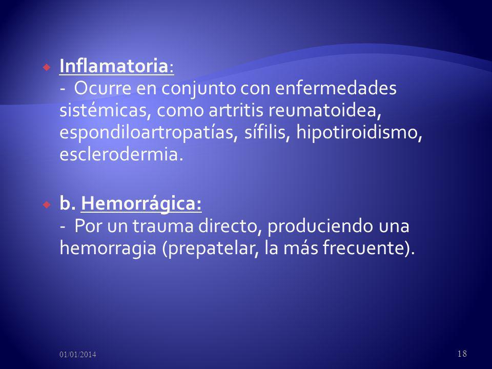 Inflamatoria: - Ocurre en conjunto con enfermedades sistémicas, como artritis reumatoidea, espondiloartropatías, sífilis, hipotiroidismo, esclerodermia.