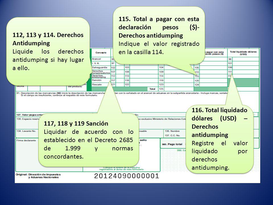 115. Total a pagar con esta declaración pesos ($)- Derechos antidumping