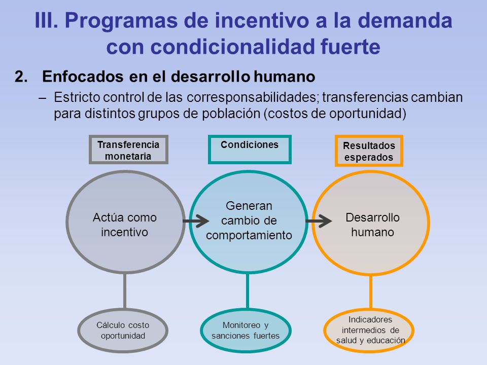 III. Programas de incentivo a la demanda con condicionalidad fuerte