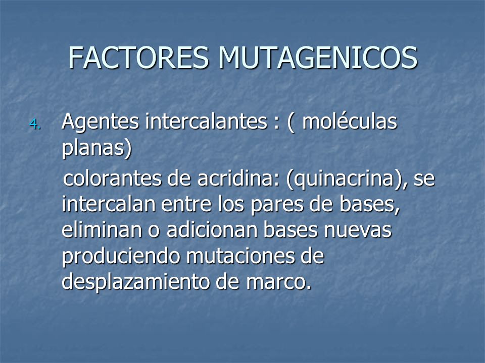 FACTORES MUTAGENICOS Agentes intercalantes : ( moléculas planas)