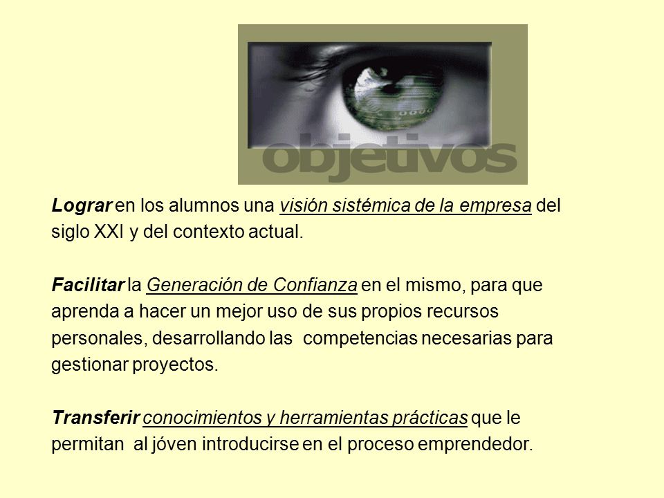 Lograr en los alumnos una visión sistémica de la empresa del siglo XXI y del contexto actual.