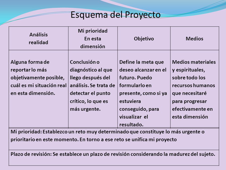 Esquema del Proyecto Análisis realidad Mi prioridad En esta dimensión