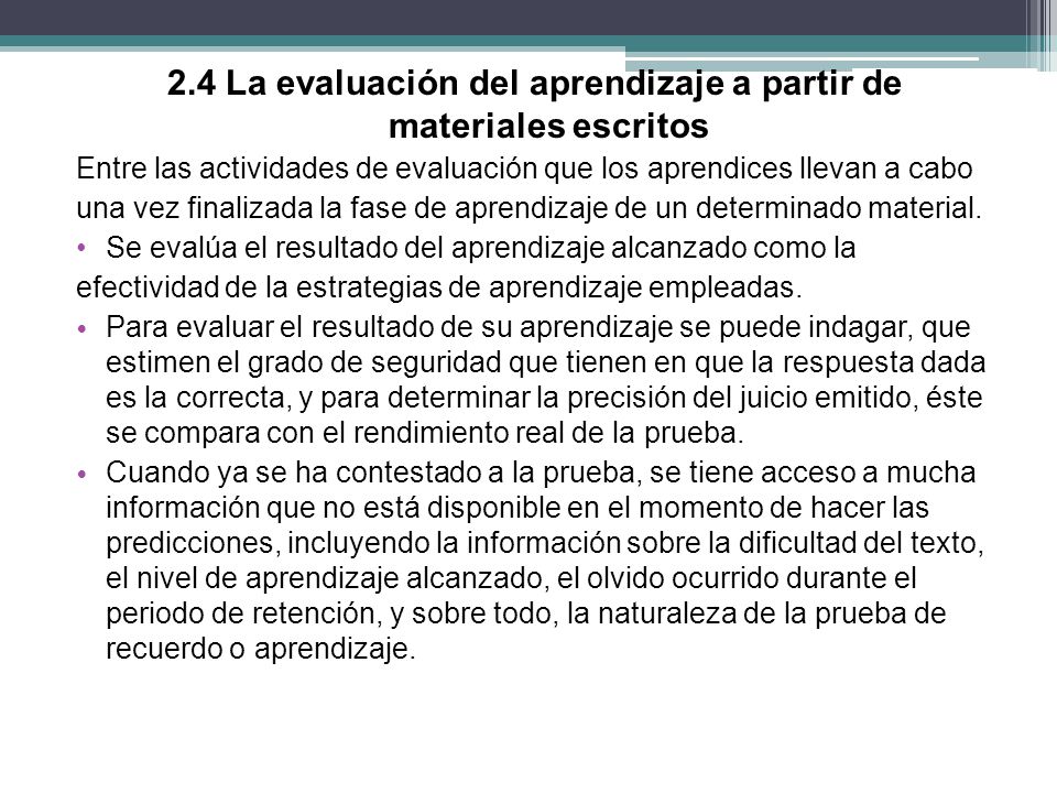 2.4 La evaluación del aprendizaje a partir de materiales escritos