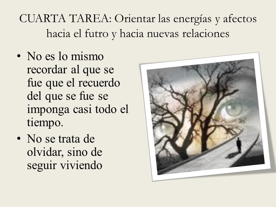 CUARTA TAREA: Orientar las energías y afectos hacia el futro y hacia nuevas relaciones