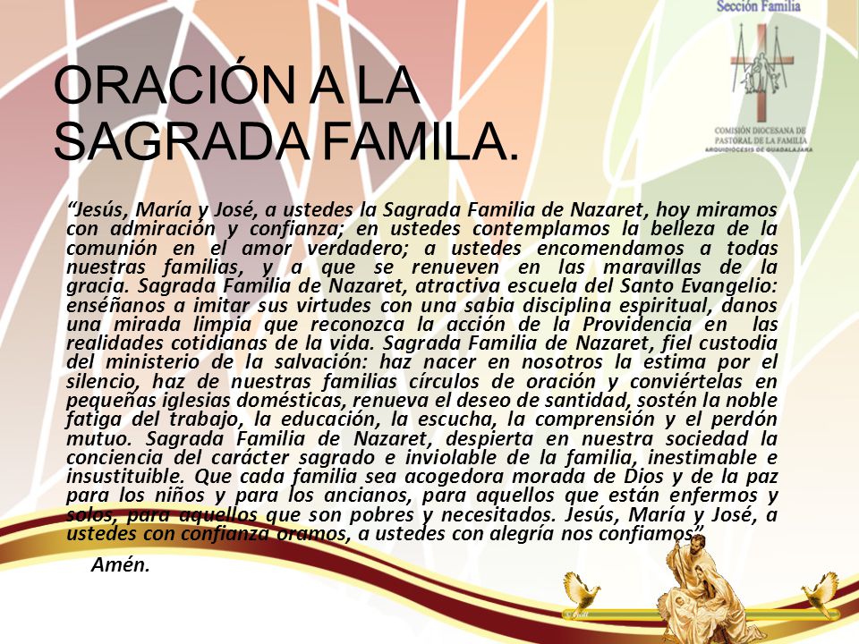 ORACIÓN A LA SAGRADA FAMILA.
