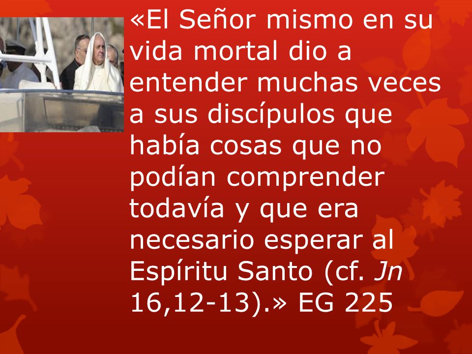 «El Señor mismo en su vida mortal dio a entender muchas veces a sus discípulos que había cosas que no podían comprender todavía y que era necesario esperar al Espíritu Santo (cf.