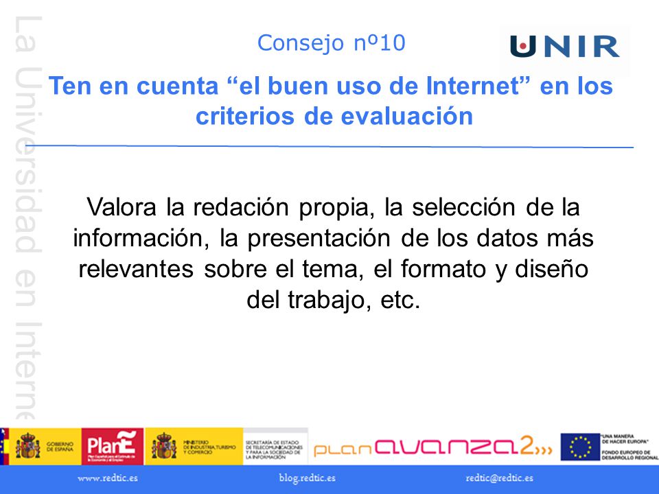 Ten en cuenta el buen uso de Internet en los criterios de evaluación