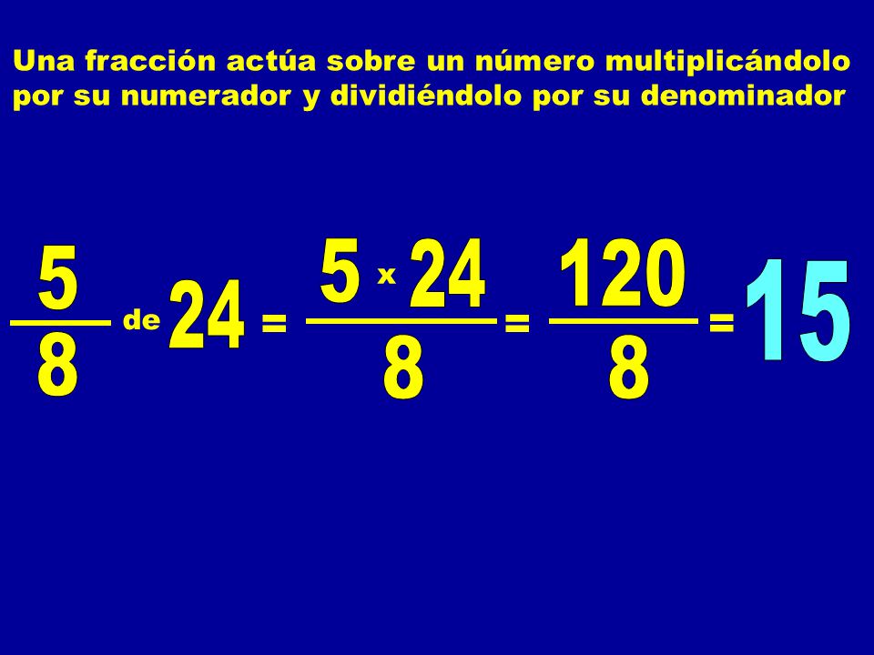 Una fracción actúa sobre un número multiplicándolo por su numerador y dividiéndolo por su denominador