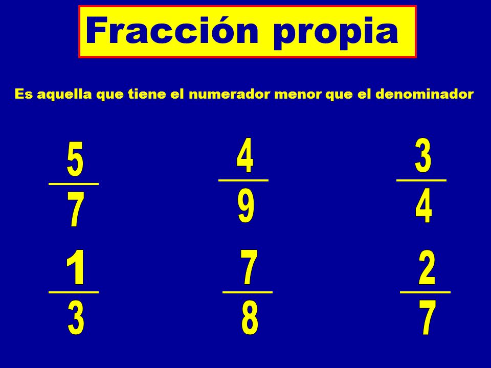 Fracción propia Es aquella que tiene el numerador menor que el denominador