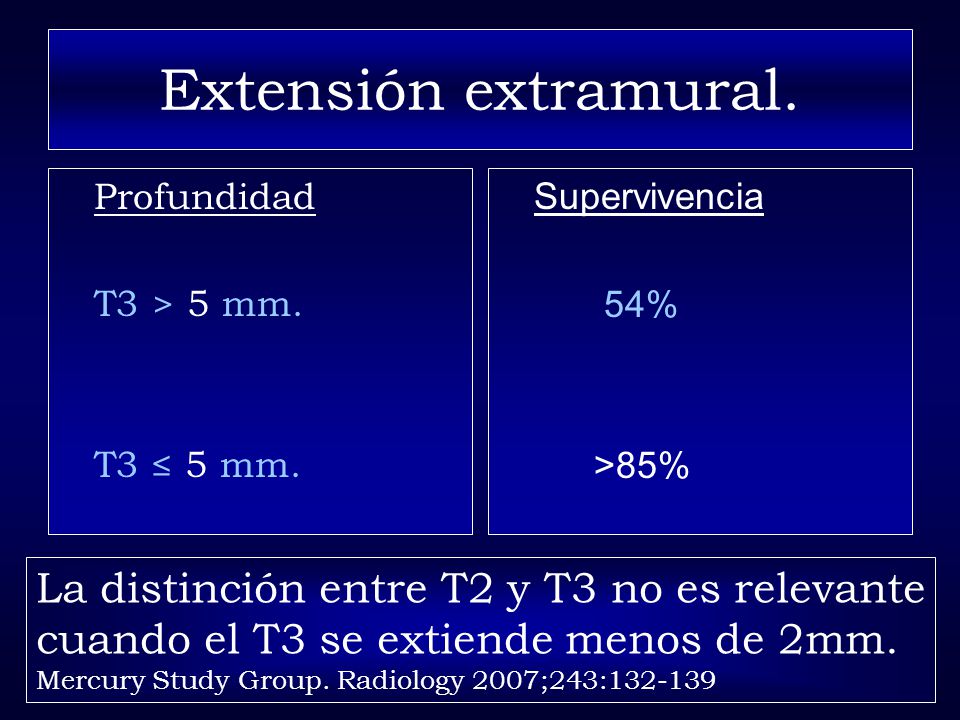 Extensión extramural. La distinción entre T2 y T3 no es relevante