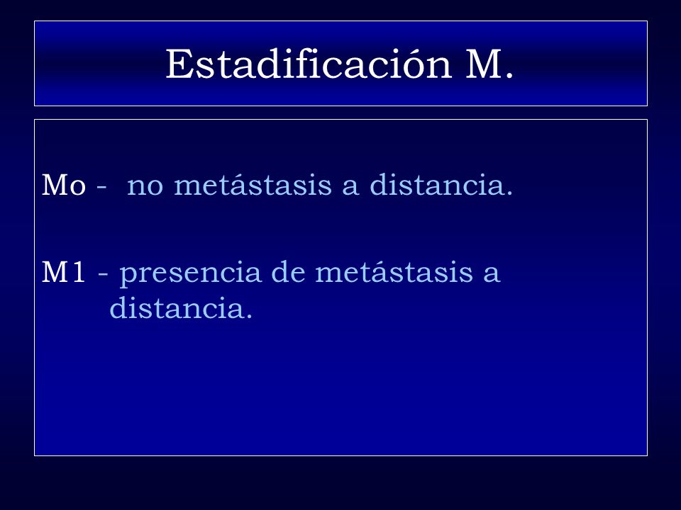 Estadificación M. Mo - no metástasis a distancia.