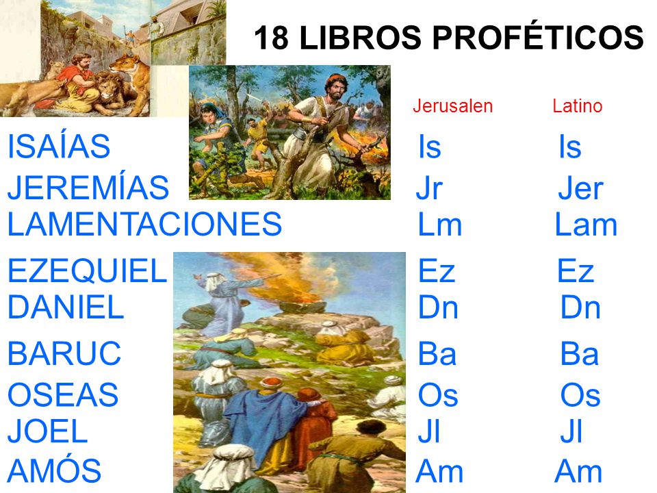18 LIBROS PROFÉTICOS ISAÍAS Is Is JEREMÍAS Jr Jer LAMENTACIONES Lm Lam