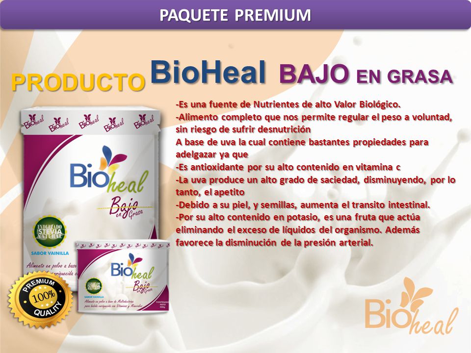 BioHeal BAJO EN GRASA PRODUCTO PAQUETE PREMIUM