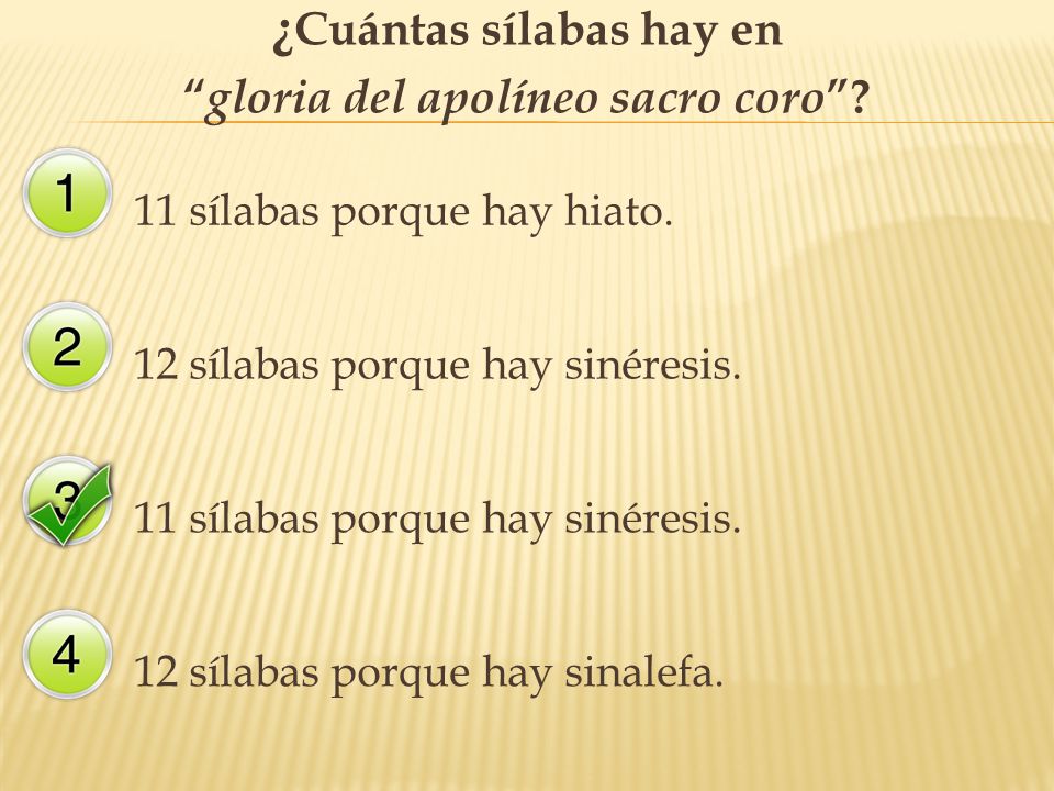 ¿Cuántas sílabas hay en gloria del apolíneo sacro coro