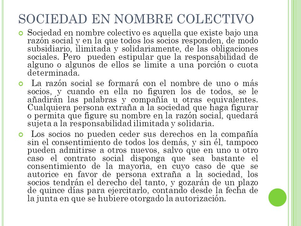 SOCIEDAD EN NOMBRE COLECTIVO