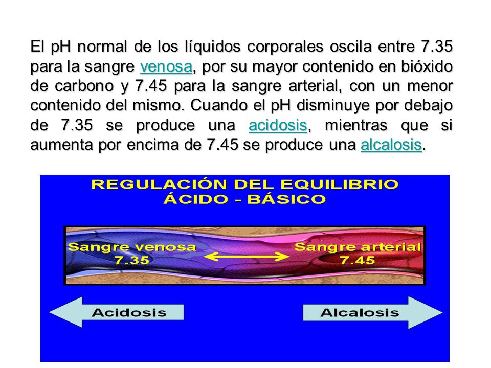 El pH normal de los líquidos corporales oscila entre 7