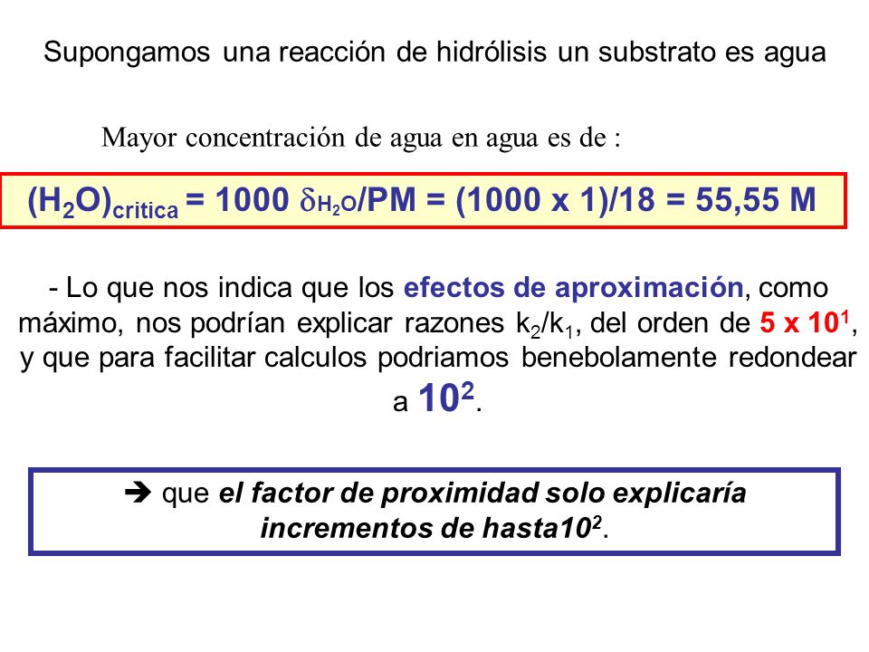 (H2O)critica = 1000 dH2O/PM = (1000 x 1)/18 = 55,55 M