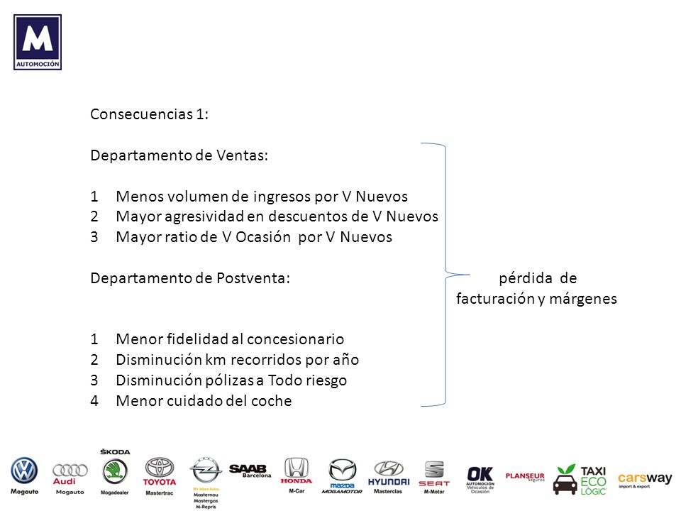 Consecuencias 1: Departamento de Ventas: Menos volumen de ingresos por V Nuevos. Mayor agresividad en descuentos de V Nuevos.