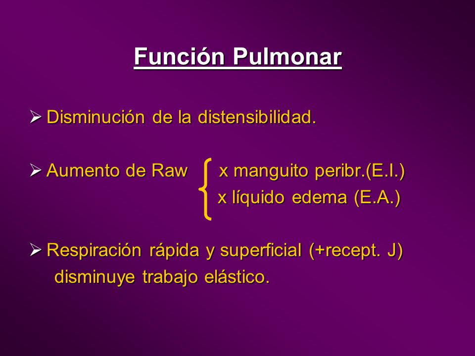 Función Pulmonar Disminución de la distensibilidad.