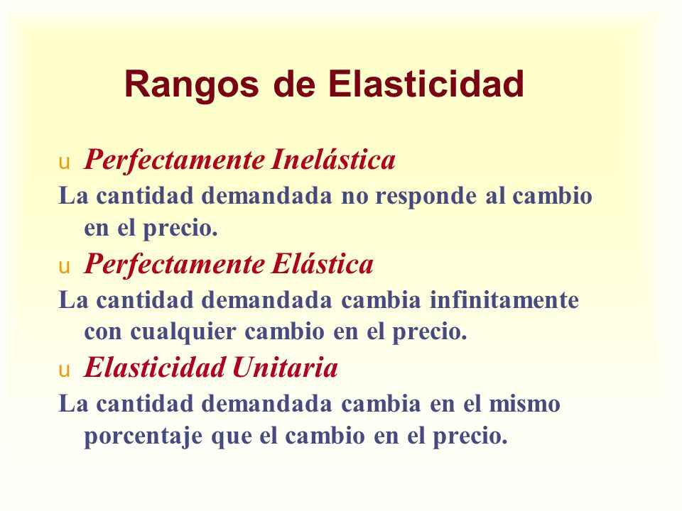 Rangos de Elasticidad Perfectamente Inelástica Perfectamente Elástica