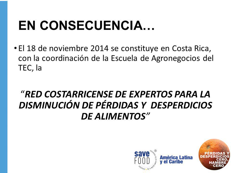 EN CONSECUENCIA… El 18 de noviembre 2014 se constituye en Costa Rica, con la coordinación de la Escuela de Agronegocios del TEC, la.