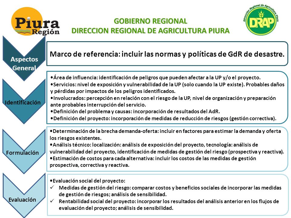 Marco de referencia: incluir las normas y políticas de GdR de desastre.