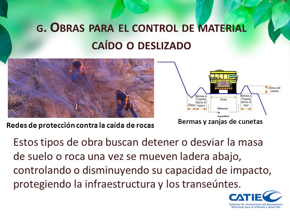 g. Obras para el control de material caído o deslizado