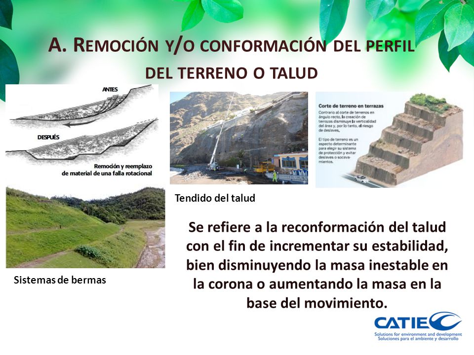 A. Remoción y/o conformación del perfil del terreno o talud