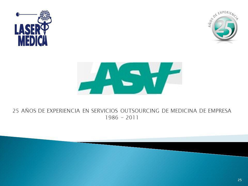 25 AÑOS DE EXPERIENCIA EN SERVICIOS OUTSOURCING DE MEDICINA DE EMPRESA
