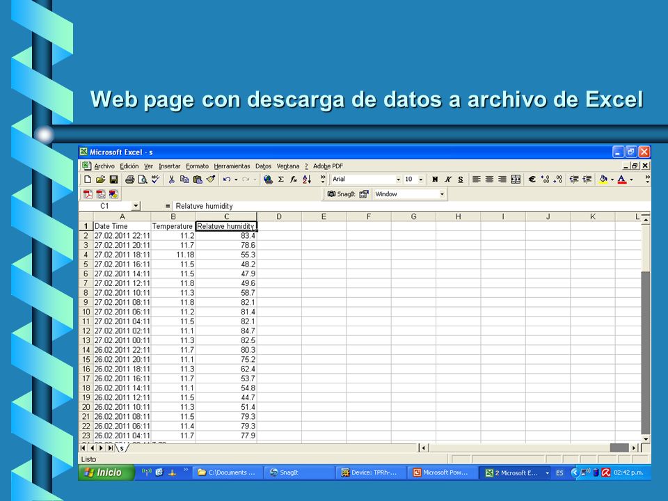 Web page con descarga de datos a archivo de Excel