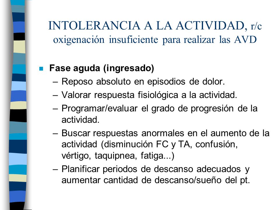 INTOLERANCIA A LA ACTIVIDAD, r/c oxigenación insuficiente para realizar las AVD