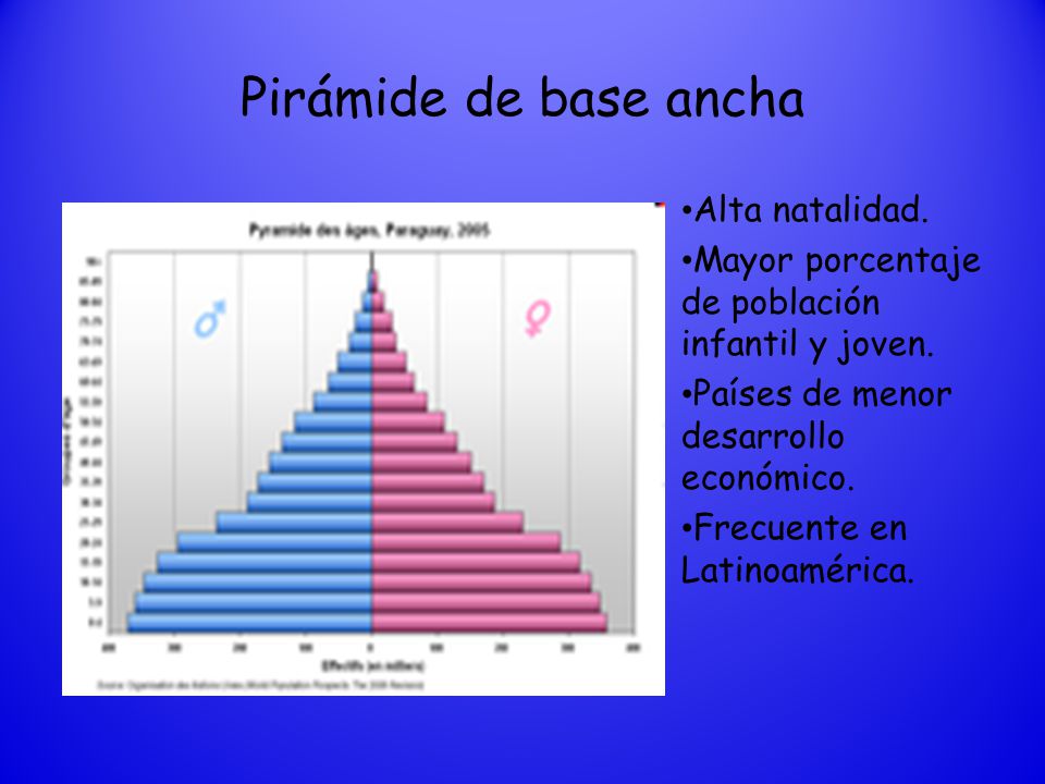 Pirámide de base ancha Alta natalidad.