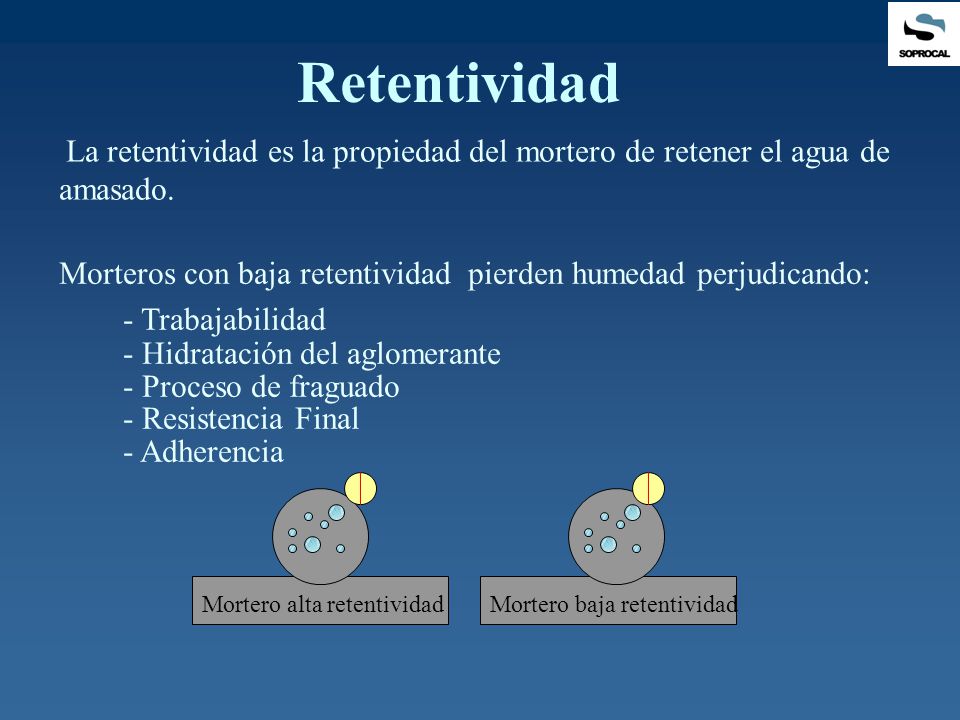 Retentividad La retentividad es la propiedad del mortero de retener el agua de amasado.