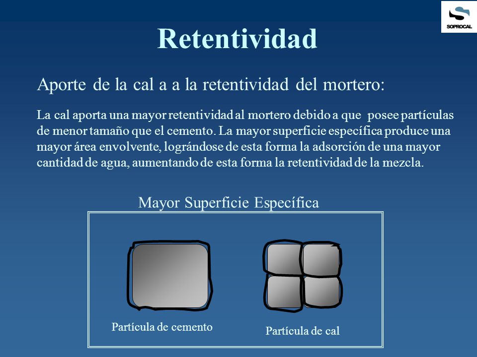 Retentividad Aporte de la cal a a la retentividad del mortero: